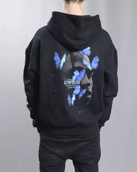 Le Papillon Heavy Oversize Black Hoody - Hoodies - MT1919-990 - 1