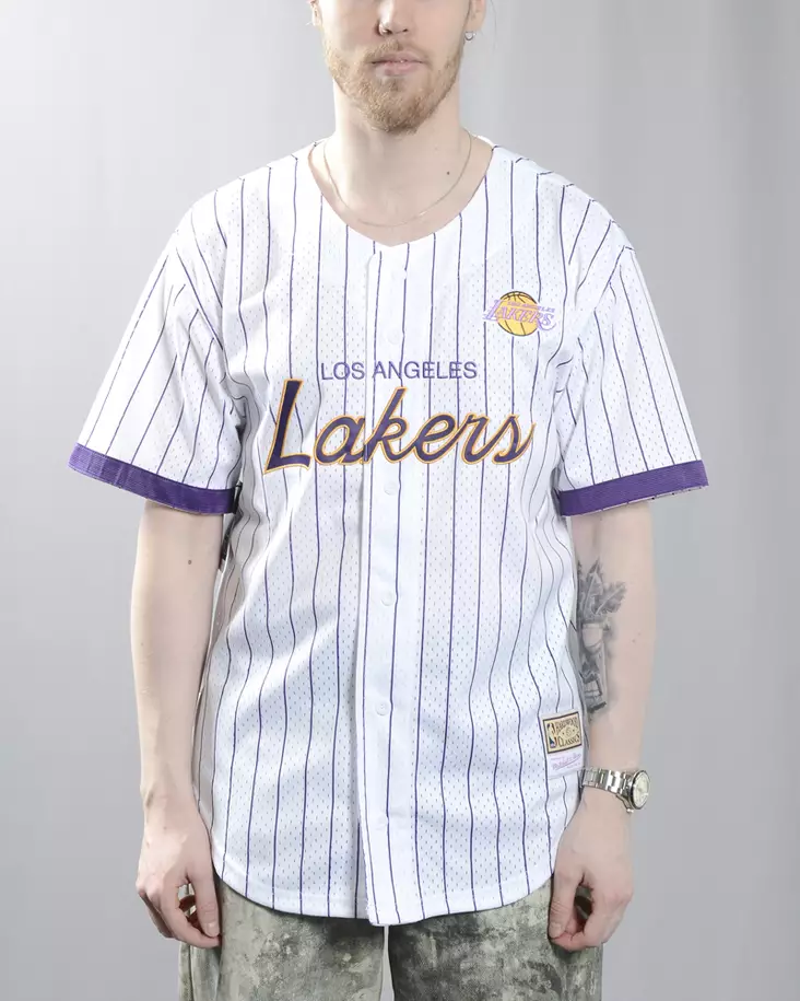 Mitchell & Ness LA Lakers Head Coach striped mesh button shirt - Mens t-shirts - TP17503-LA-000 - 1