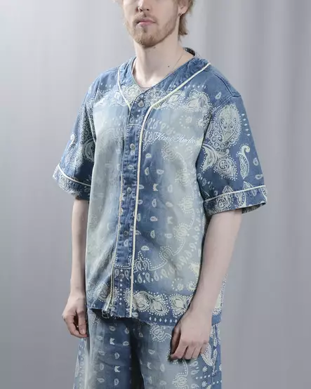 KARL KANI Paisley Denim Baseball shirt - Mens Collar Shirts - PD00005371 - 2