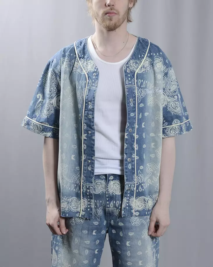 KARL KANI Paisley Denim Baseball paita - sininen - Miesten kauluspaidat - PD00005371 - 1