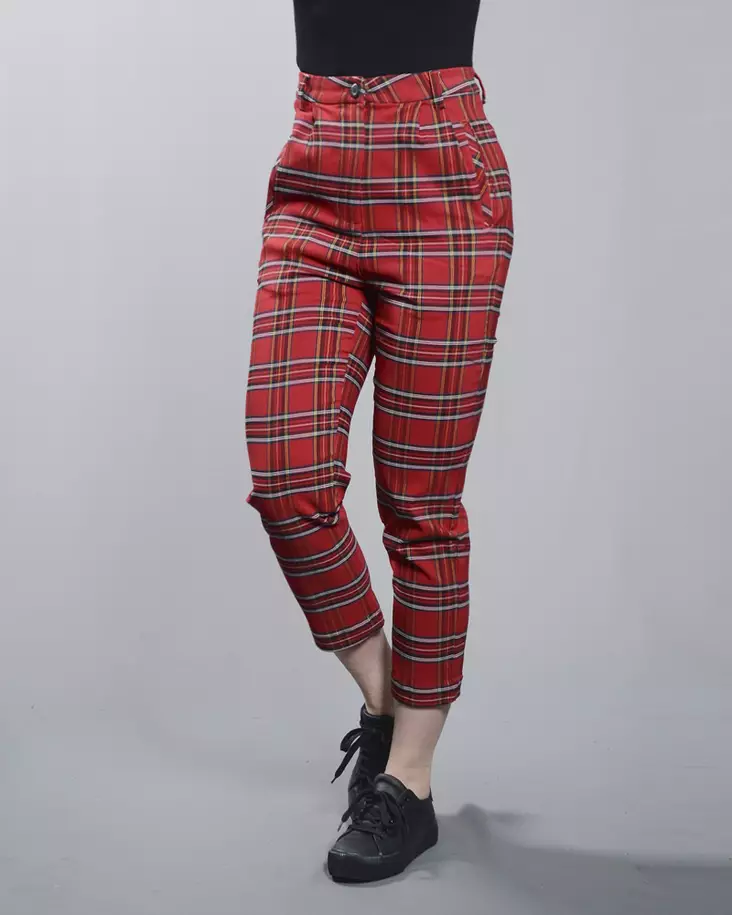 Ladies High Waist Checker Cropped Pants - Naisten Housut - TB2846 - 1