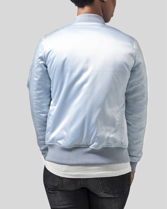 light blue satin bomber jacket