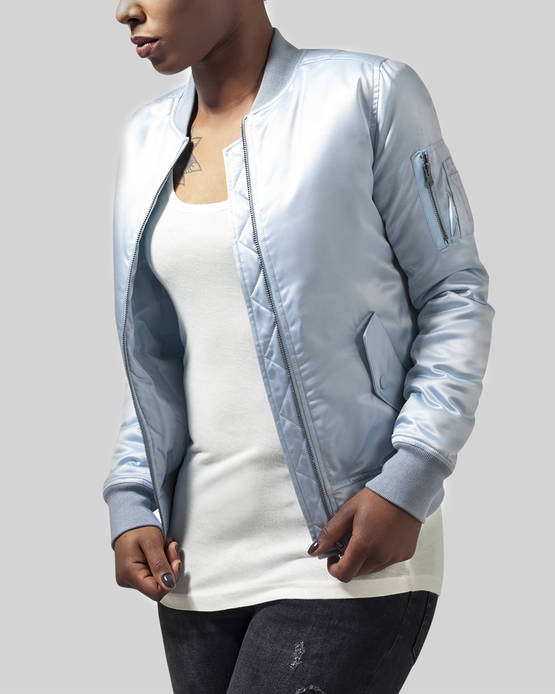 light blue satin bomber jacket